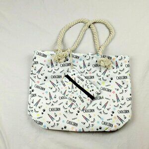 Shopping Beach Bag Caticorn Large Bag Cat Unicorn Reusable 2 Piece Zip Closure